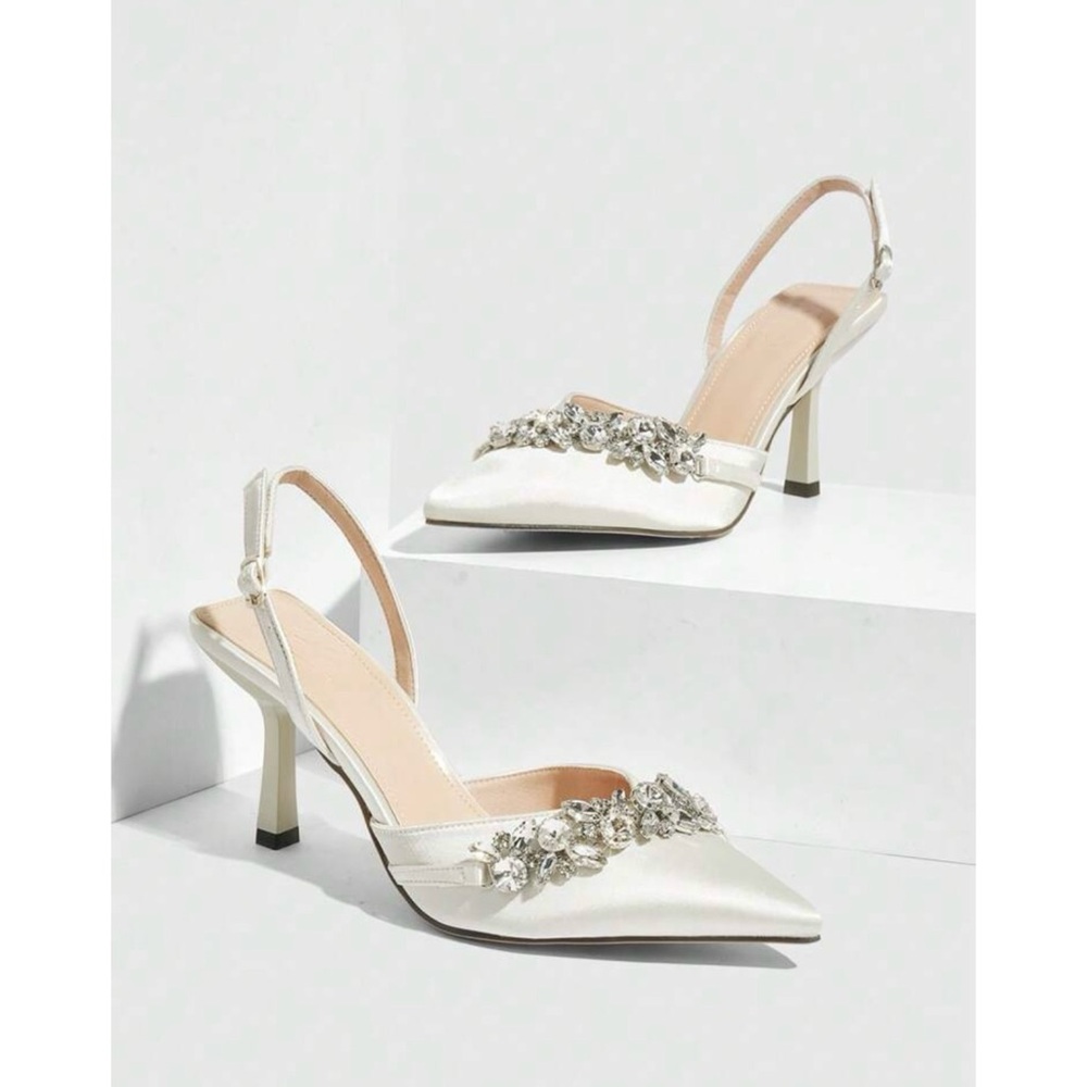Elegant ivory Slingback Heels with Embellishments • wedding or bridal